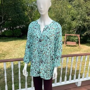 Tall. Large . Aqua printed Women's Top - Turquoise/